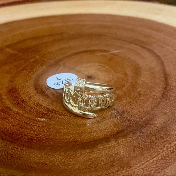 Iced Out Cuban Link Nail Ring 18K Gold Filled Designer Inspired Size 7 - Picture 6 of 10